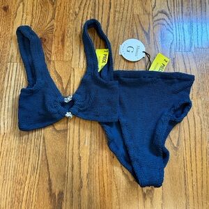 HUNZA G Jessica Bikini Navy Blue High Waisted